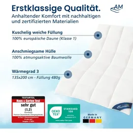 DormiGood | Premium Daunendecke | 2er Set 135x200 cm | Übergangsdecke | 100% Daunen (480g) | Bettdecke | 135x200 | Herbst | Frühling | Übergang | | Weiß