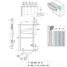 Kesseböhmer FREEfold F3fo Faltliftbeschlag für Schrankhöhen von 650-730 mm/Klappengewicht 3,9-7,9 kg