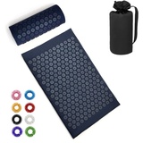 BULZEU Akupressurmatte mit Kissen,Akupressur Set gegen Nacken und Rückenschmerzen,Akupunkturmatte Acupressure Mat Massagematte zur Wohltuenden Entspannung und Massage,mit 8 Massagebälle(Tiefblau)