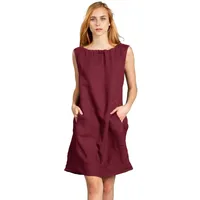 Caspar Sommerkleid SKL017 lässiges knielanges Damen Sommer Leinenkleid rot 40