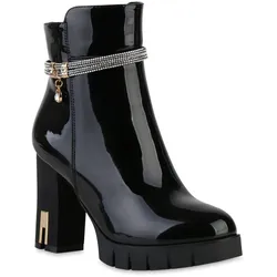 Damen Klassische Stiefeletten in Schwarz PU Lack