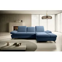 Goldstoff Ecksofa mit Schlaffunktion und Bettkasten - L-Form Sofa Beige/Grau, 1 Teile, Modernes Schlafsofa mit Sofakissen - Premium Couch Cord & L-Form blau