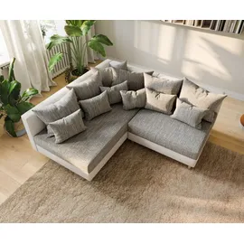 DeLife Ecksofa Clovis Weiss Hellgrau Ottomane Links Modulsofa