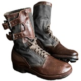 Minetom Herren Western Cowboy Stiefel Mit Blockabsat Reiterstiefel Vintage Combat Boots Stiefel Biker Boots D Grau 43 EU - 43 EU