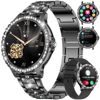 LIGE Smartwatch Damen Bluetooth Anrufe für Android iOS 1,32" HD Full Touch Screen Frauen Fitnessuhr Diamant Schwarz Edelstahl,Herzfrequenz,Schlaf Monitor,Schrittzähler, Kalorien,100+ Sport Mode