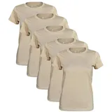 Cotton Prime® 5 Stück Damen T-Shirt, O-Neck Tee beige Gr.: L