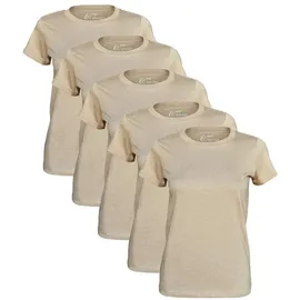 Cotton Prime® 5 Stück Damen T-Shirt, O-Neck Tee beige Gr.: L