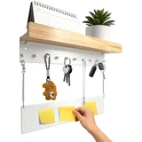 Einfacher Schlüsselbrett Weiss aus Holz,mit Ablage und Pinnwand,Moderner Schlüsselbrett Wand mit ablage 10 Haken,Stilvoller Organizer für Flur & Eingangsbereich,schlüsselboard Rustikales Design Weiß