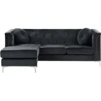 Beliani Ecksofa Schwarz aus Samtstoff L-Förmig Rechtsseitig mit Zierkissen Wohnzimmer Modernes Design - Schwarz/Silber