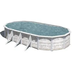 Nordic Oval-Stahlwandbecken-Set 730 x 375 x 120 cm – Set 2 mit Abdeckung, Reinigungs- und Solardusche