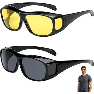 Quvxzy Nachtsichtbrille für Autofahrer, 2-in-1 Set Nachtfahrbrille mit Gelben & Grauen Gläsern – Blendfreie Autofahrerbrille für Nacht, Nebel & Regen, Auch Über Korrektionsbrille Tragbar
