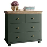 Lomadox Kommode Landhausstil mit 4 Schubladen, in grün mit Lefkas Eiche Nb., B/h/t: ca. 90/80,5/42 cm