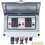 Solar PV Anschlusskasten Überspannungsschutz, 1000V 2-string 32A 2 in 2 out Solar Photovoltaik Combiner Box, IP65 Wasserdichtem Kunststoff- Verteilerkasten for den Außenbereich Sicherungsautomat