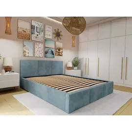 Muralo Polsterbett Stoffbett Bett mit Bettkaste Container Doppelbett für Schlafzimmer - 160 cm x 200 cm - Meerfarbe