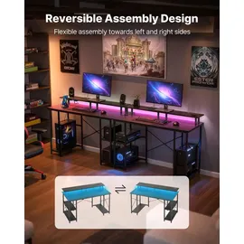 Vevor Computertisch Bürotisch Schreibtisch mit intelligenten LED-Leuchten & Steckdosen, Arbeitstisch mit Monitorständer & 2-stufigen Lagerregalen, Arbeitszimmer Wohnzimmer Homeoffice Schwarz