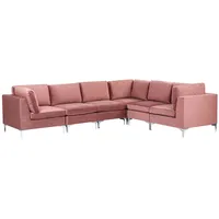 Modulares 6-Sitzer Sofa Polsterbezug Samtstoff Rosa linksseitig Metallbeine Evja