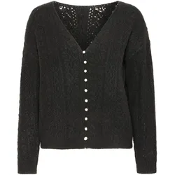 Strickjacke ICHI "Strickjacke IHLIYANNA CA2", Damen, Gr. M, schwarz, Obermaterial: 37% Nylon NY. 30% Polyester PES. 27% Polyacryl PAN. 6% Elasthan EL., Basic, normal, Strickjacken