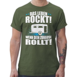 Shirtracer T-Shirt Das Leben rockt! Wohnwagen weiß Hobby Outfit grün M