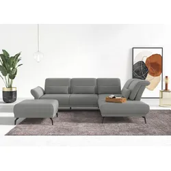 Ecksofa INOSIGN "Coco L-Form", silber, B:294cm H:88cm T:242cm, 100% Polyester, Sofas, Sitztiefen-, Arm- und Kopfteilverstellung, Cord-Bezug, Fußhöhe 15 cm