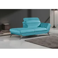 Recamiere EGOITALIANO "Sueli, extravagantes Design und erstklassiger Sitzkomfort", blau (türkis), B:180cm H:100cm T:110cm, Leder »NUVOLE« (Echtes Rindsleder). Halbnatürliches, halbnarbiges Rindsleder mit einer natürlichen Körnung von 1, 2 bis 1, 4 mm. Dieses Leder hat eine weiche, wachsartige Hand mit mattem Aussehen und einem Wolkeneffekt. Es handelt sich um ein Naturleder, das die ursprünglichen Eigenschaften der Lederhäute nicht verändert. Das Vorhandensein von verheilten Narben, Körnungsunterschiede, Falten, Adern, Unterschiede in den Farbtönen und andere Spuren, die die Natur auf diesen Fellen hinterlassen hat, sind ein Beweis für die absolute Echtheit und das Zeugnis ihres großen Wertes. Leder »BACIO« (echtes Rindsleder). Halbnarbiges Naturleder mit einer Dicke von 1, 6-1, 8 mm. BACIO hat eine weiche und wachsartige Hand mit halb undurchsichtigem Aussehen. Es handelt sich um ein Naturleder, das die ursprünglichen Eigenschaften der Lederhäute nicht verändert. Das Vorhandensein von verheilten Narben, Körnungsunterschiede, Falten, Adern, Unterschiede in den Farbtönen und andere Spuren, die die Natur auf die, Sofas, Recamiere, Solitärmöbel, hochwertiger Lederbezug, inklusive Kopfteilverstellung