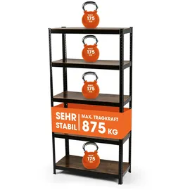 EasyMaxx Lagerregal Stahl 180x90x40 cm braun/schwarz 875 kg Traglast 5 verstellbare Ablagen