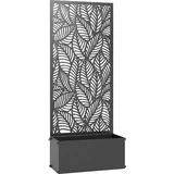 Outsunny Pflanzkasten mit Rankgitter, Metall-Blumenkasten, erhöhtes Beet mit Sichtschutz, ausgeschnittenes Blättermotiv, für Kletterpflanzen, Gemüse, Blumen, Hof, Garten, Balkon, 45x21,5x110cm, schwarz   Aosom