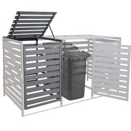 Mendler XL 1er-/2er-Mülltonnenverkleidung Erweiterung HWC-H62, Mülltonnenbox, 114x67x97cm Massiv-Holz ~ hellgrau