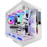 Mars Gaming MC-Mirage, Gaming Gehäuse ATX, Anpassbares 7,2” LCD IPS Display, Durchgehendes Front- und Seitenteil aus Gehärtetem Glas, Doppelkammersystem, Wasserkühlung bis 360mm, Weiß