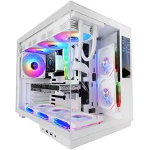 Mars Gaming MC-Mirage, Gaming Gehäuse ATX, Anpassbares 7,2” LCD IPS Display, Durchgehendes Front- und Seitenteil aus Gehärtetem Glas, Doppelkammersystem, Wasserkühlung bis 360mm, Weiß