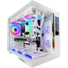 Mars Gaming MC-Mirage, Gaming Gehäuse ATX, Anpassbares 7,2” LCD IPS Display, Durchgehendes Front- und Seitenteil aus Gehärtetem Glas, Doppelkammersystem, Wasserkühlung bis 360mm, Weiß