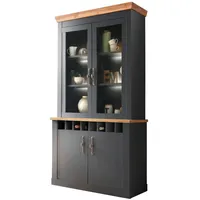Furn.design Vitrinenschrank, grau und Wotan Eiche Landhaus Wohn- und