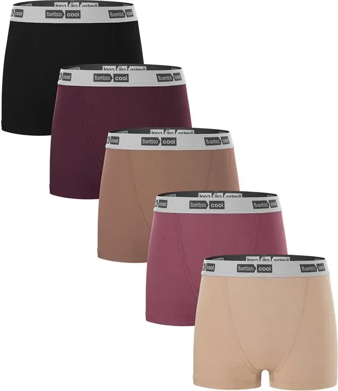 BAMBOO COOL Damen Boxershorts Unterwäsche Weiche Stretch-Boyshorts für Frauen Größe L (5er-Pack)