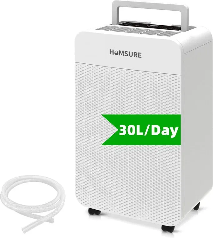 HUMSURE Luftentfeuchter 30 L/Tag mit Ablaufschlauch, 5,3 L Wassertank, 24‐Stunden‐Timer, automatische Abtauung & Kindersicherung, für Schlafzimmer, Keller, Badezimmer