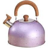 EBbels Pfeifkessel, 3L Edelstahl Pfeifkessel Tea Kettle Mit Anti-Hitze Griff, Retro Teekessel Herdkessel Für GlasKeramikherd, Gas, Elektroherd, Camping Im Freien (Lila)