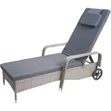 Poly-rattan Sonnenliege Cesena, Relaxliege Gartenliege Liege, Alu Grau, Kissen Dunkelgrau