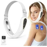 Elektrisches V-Face Shaping Massager, EMS Facelifting Gerät, 5 Modi, 5 Intensitätsstufen, Blau Rotlichtlampe Gesicht Gesichtsmassagegerät, V Shape Face Doppelkinn Reduzierer mit Fernbedienung, Weiß