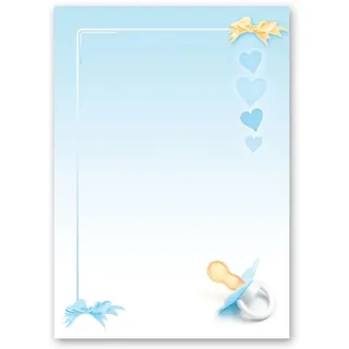 50 Blatt Briefpapier Junge BABY SCHNULLER (BLAU) - DIN A4 Format