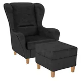 Supellex Ohrensessel Sofia Kunstleder 72 x 100 x 80 cm Anthrazit mit Hocker
