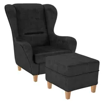Supellex Ohrensessel Sofia Kunstleder 72 x 100 x 80 cm Anthrazit mit Hocker