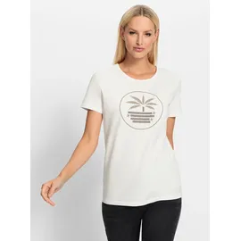 Heine T-Shirt HEINE "T-Shirt", Damen, Gr. 42, beige (ecru, taupe, bedruckt), 95% Baumwolle, 5% Elasthan, bedruckt, gemustert, mehrfarbig, Rundhals, Shirts T-Shirt