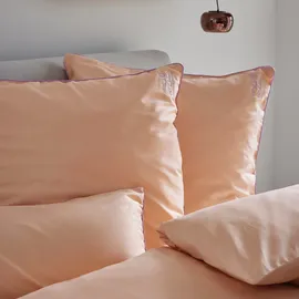 Bugatti Bettwäsche 155x220 cm - 100% Baumwolle, Reißverschluss, anschmiegsam, weich & waschbar, Satinbettwäsche orange Flieder einfarbig