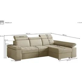 e-meubles Ecksofa mit Schlaffunktion Eckcouch mit Bettkasten Sofa Couch mit verstellbare Kopfstütze L-Form Polsterecke Schlafsofa Gästebett - 260x168x94 cm