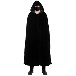 Maskworld Kostüm Schwarze Stoffmaske mit schwarzem Umhang, 2-teiliges Set zur schnellen, gruseligen Verwandlung schwarz