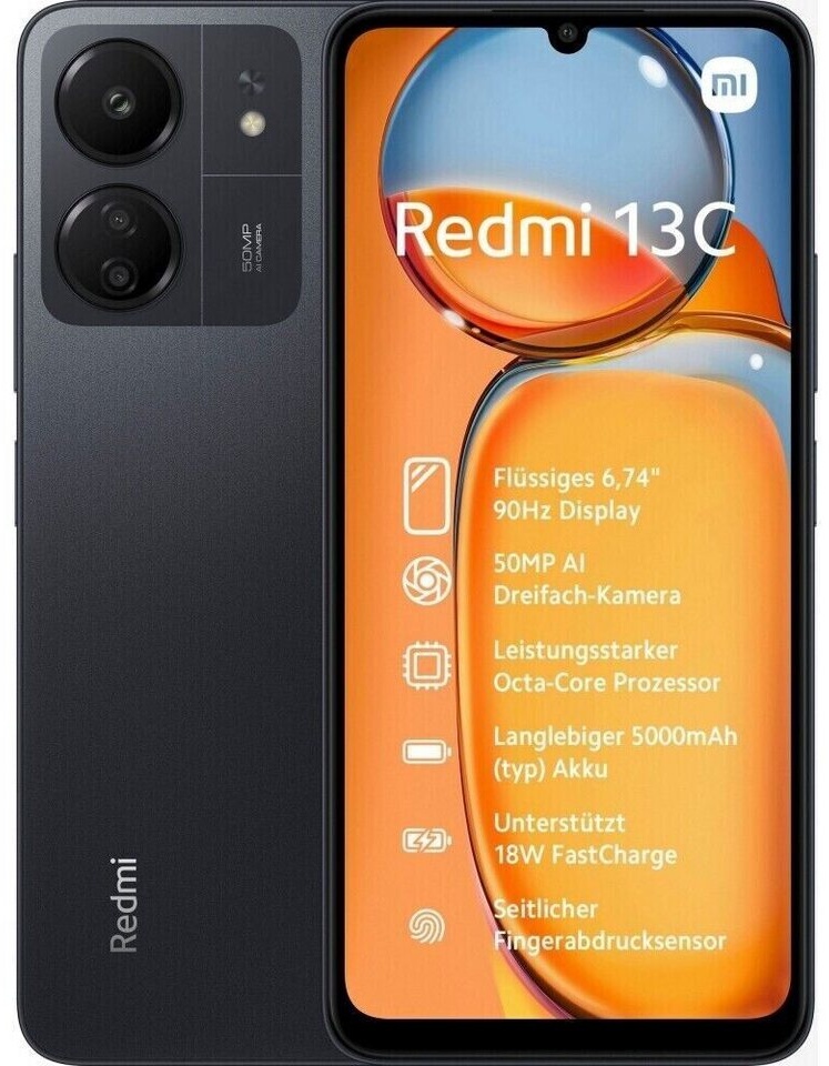 Xiaomi Redmi 13C Smartphone (17,10 cm/6,74 Zoll, 256 GB Speicherplatz, 50 MP Kamera, Bis zu 1TB Erweiterbarer Speicher) schwarz