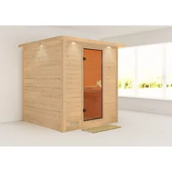 Sauna KARIBU "Menja", beige (naturbelassen), ohne Ofen, (ohne Ofen), Saunen, ohne Ofen