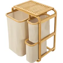 [en.casa] Wäschesammler Evenes mit 3 Wäschekörben Bambus Beige