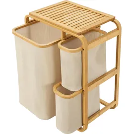 [en.casa] Wäschesammler Evenes mit 3 Wäschekörben Bambus Beige