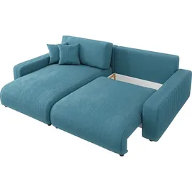 s-style möbel - Ecksofa mit Schlaffunktion und Bettkasten in Cord-Stoff schöner Sitzkomfort, Ottomane links, B/T/H: 234 cm / 2 Jahre Gewährleistung / mind. 14 Tage Rückgaberecht - Blau,Türkis