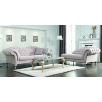 JVmoebel Chesterfield-Sofa Chesterfield Sofagarnitur Sofa Polster Set Chaiselounge Stil Couch rosa