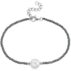 Smart Jewel Armband mit Edelstein-Kugeln + Muschelkern-Perle, Silber 925 Grau 